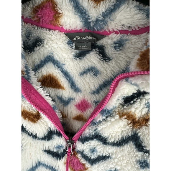 Eddie Bauer Women's Ultra Soft Fleece 1/4 Zip Aztec LS Pullover Top Cozy Large - Picture 4 of 8